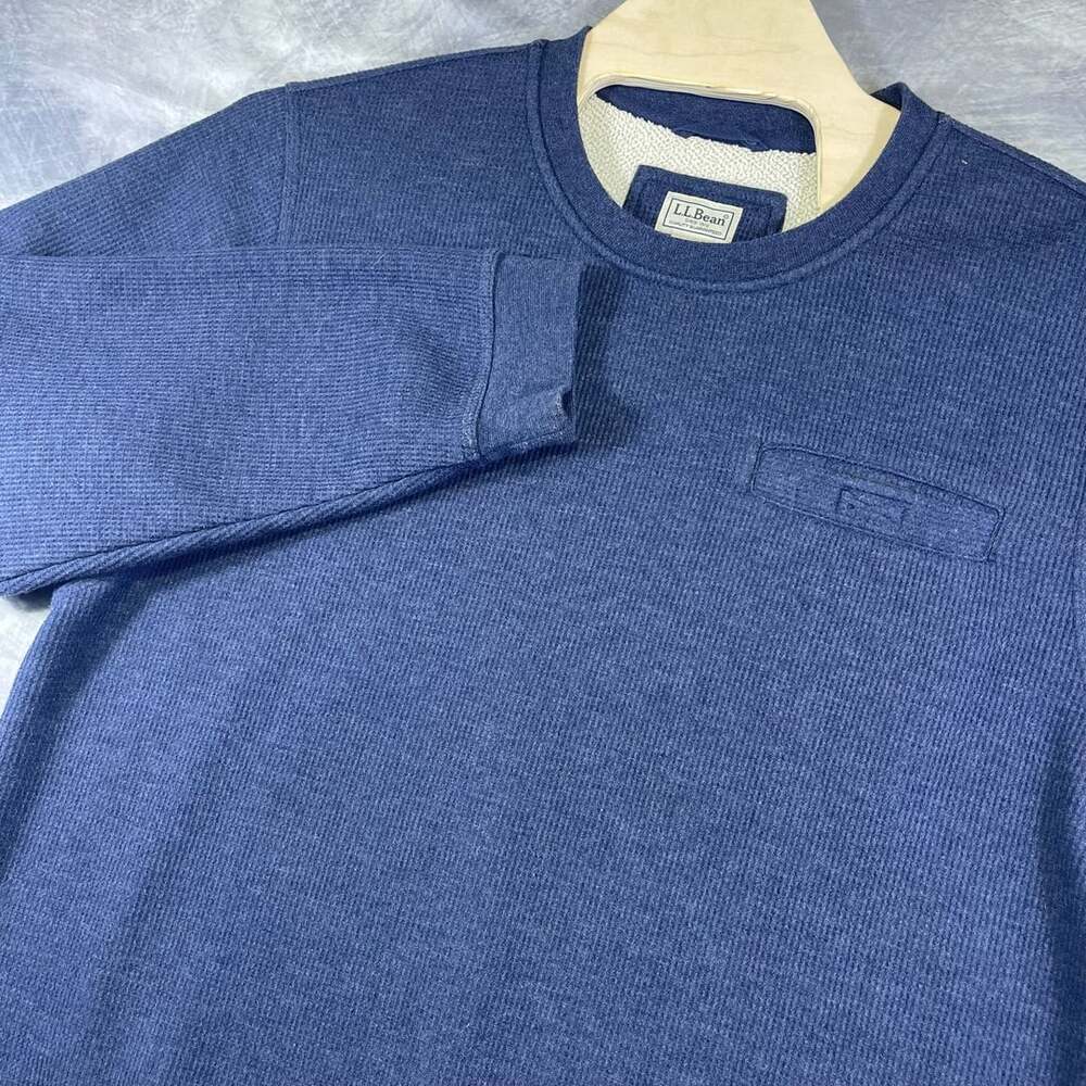 L.L.Bean Sweatshirt XL-Reg Blue Waffle Knit Thermal Sherpa Lined Pullover